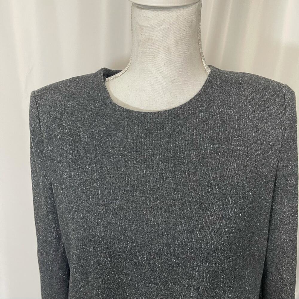0446 NEW Zara Gray Round Neck Mini Dress Long Sleeve Shoulder Pads NWT - Picture 4 of 13